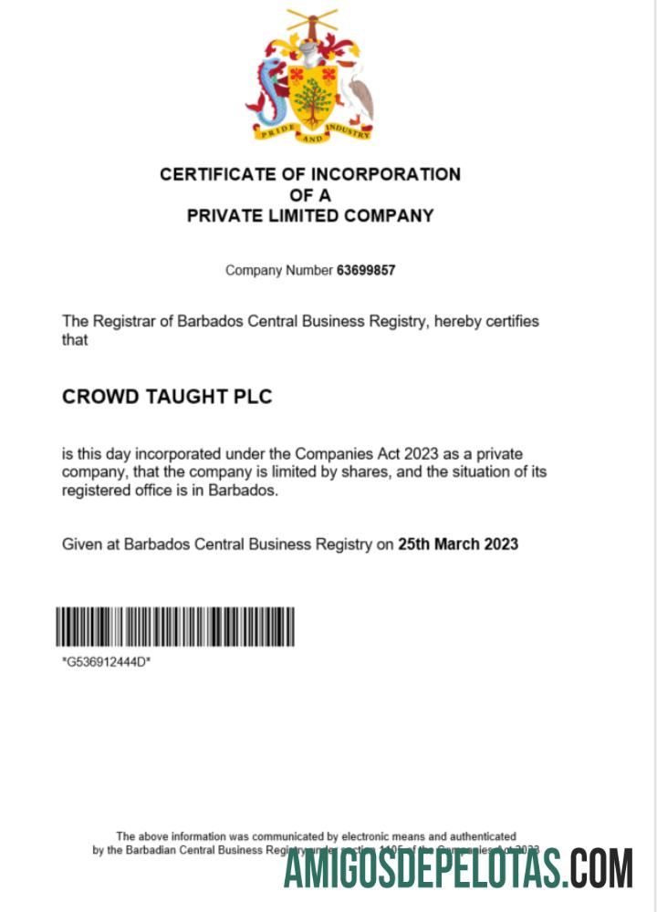 Em branco Barbados Certificate Of Registration Word And PDF modelo
